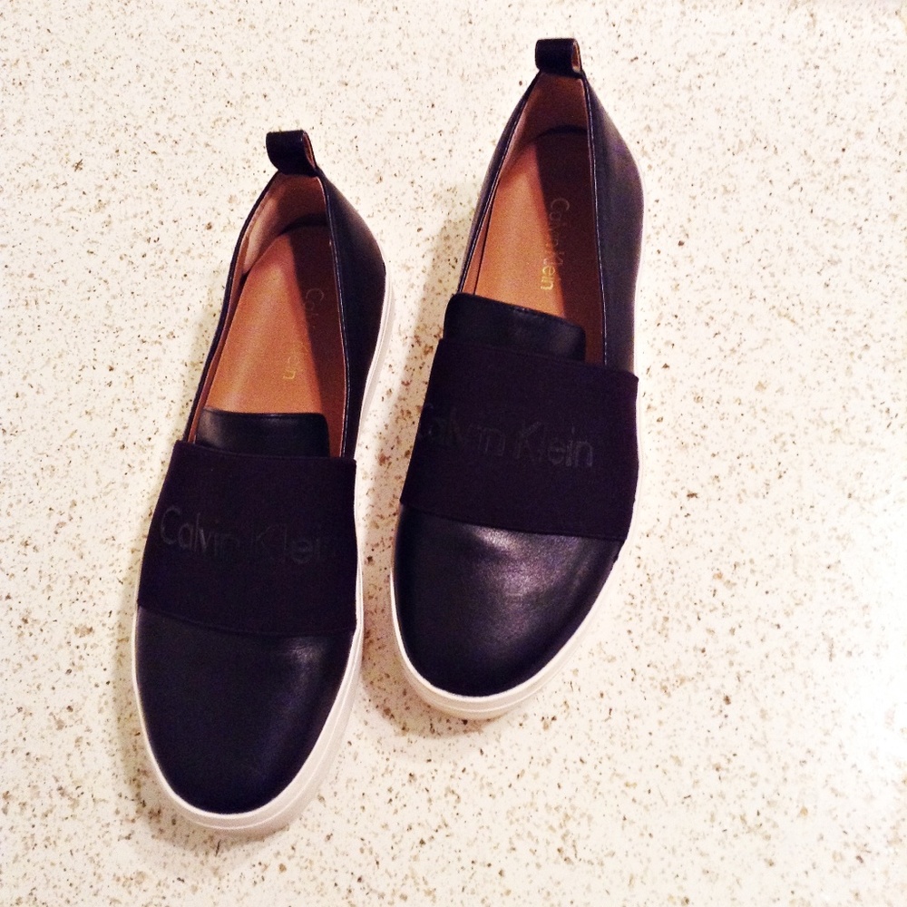 Calvin Klein Black Leather Slip-On Shoes